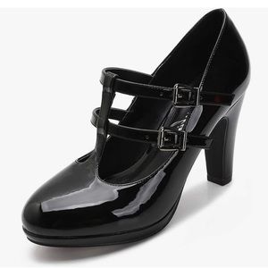 NEW Mackin Girl Black Patent Mary Jane T-Strap Pin Up Retro Heels